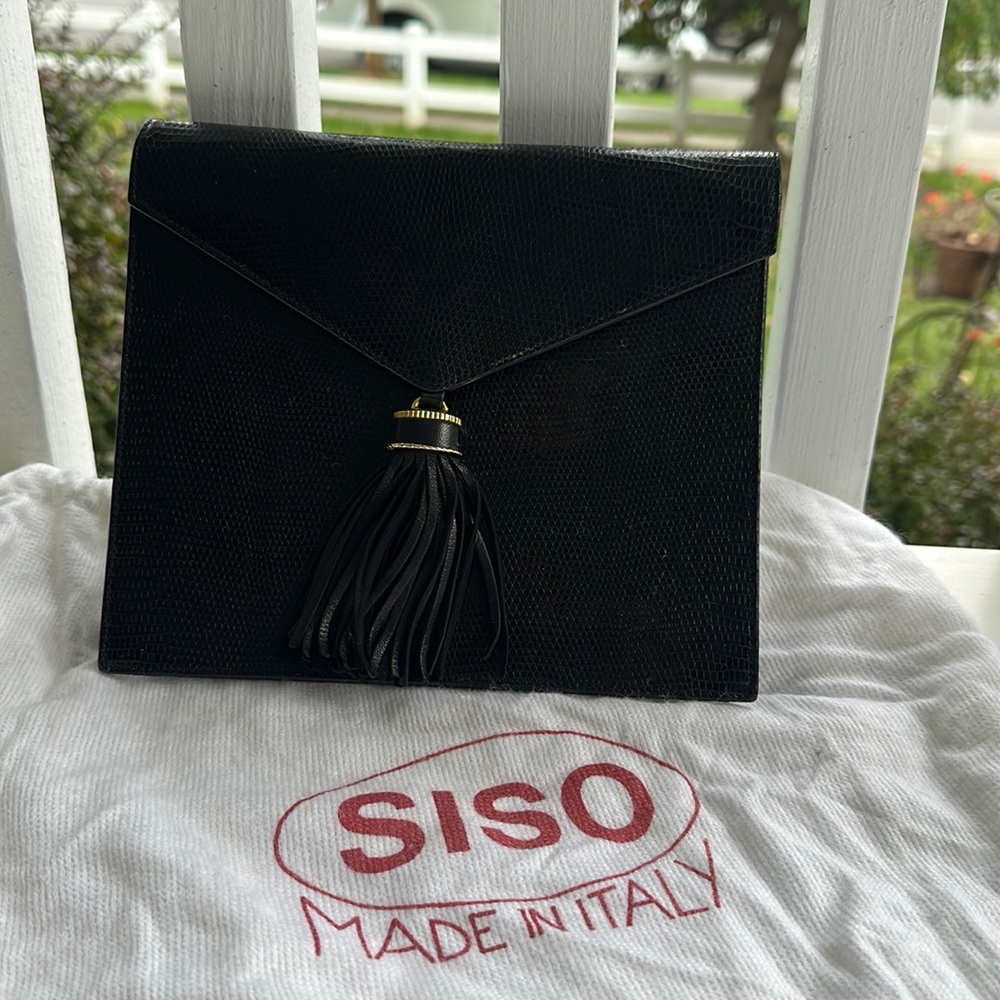 Authentic Black Siso Lizard Skin Skin Envelope Clutch bag.